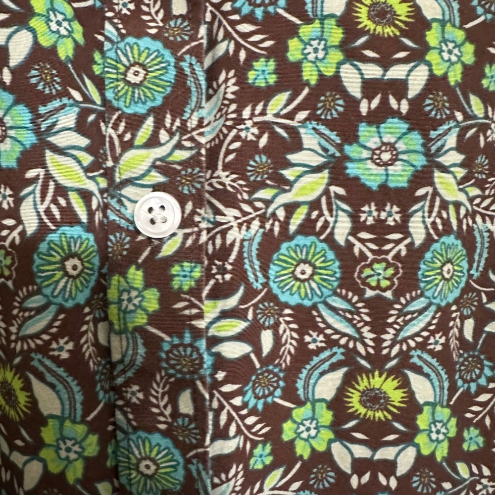 Lands End Womens 20W No Iron Supima Floral Print Button Down Shirt Brown Green - Picture 6 of 6